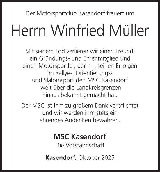 Anzeige von Winfried Müller von MGO