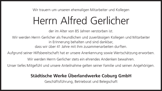 Anzeige von Alfred Gerlicher von MGO