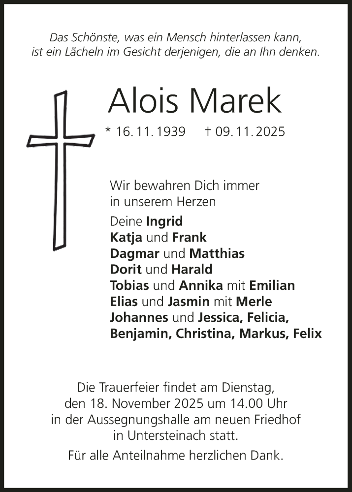  Traueranzeige für Alois Marek vom 15.11.2025 aus MGO