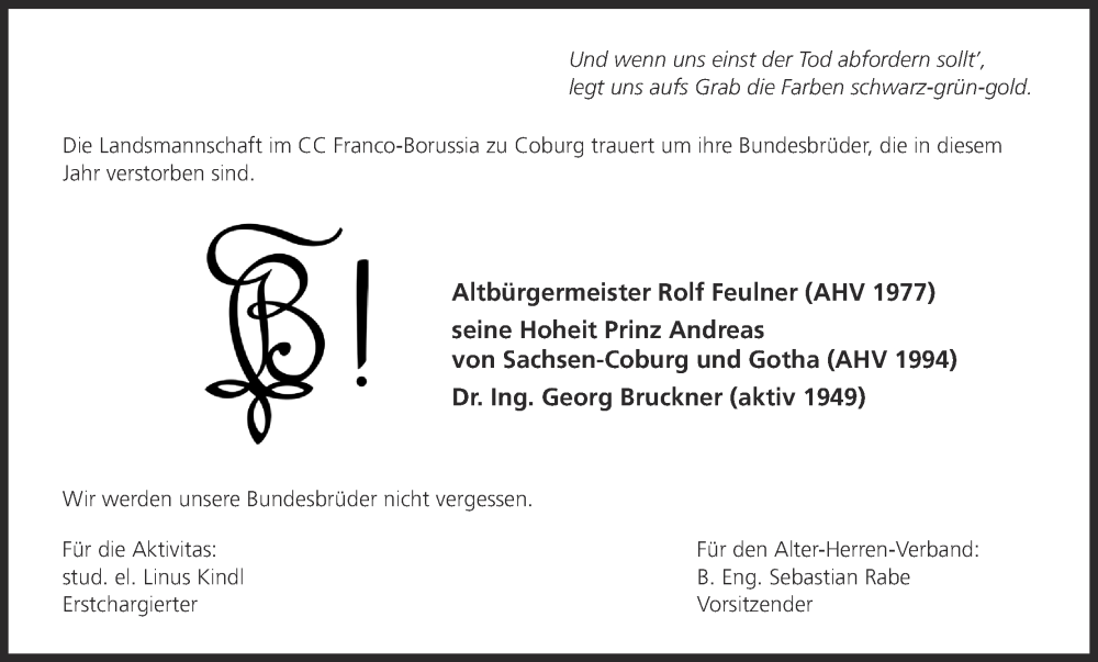  Traueranzeige für Andreas Prinz von Sachsen-Coburg und Gotha vom 22.11.2025 aus MGO
