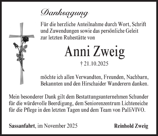 Anzeige von Anni Zweig von MGO