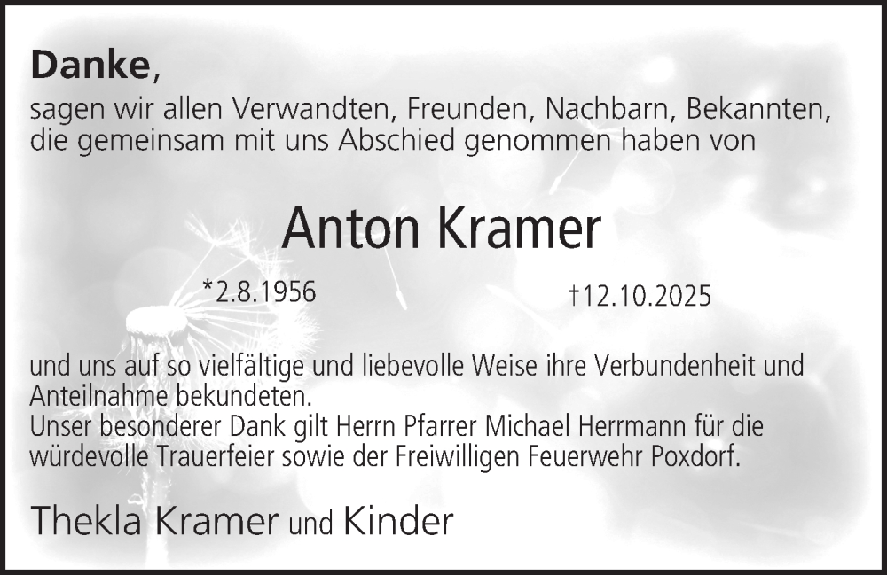  Traueranzeige für Anton Kramer vom 15.11.2025 aus MGO