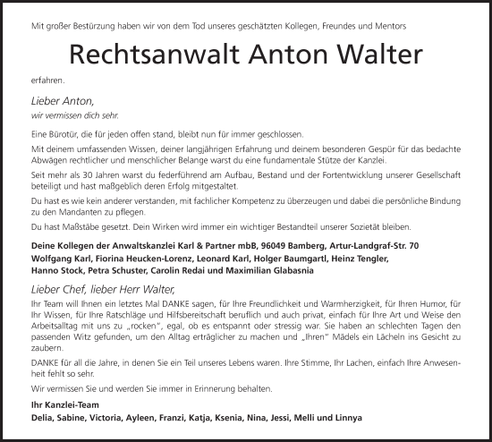 Anzeige von Anton Walter von MGO