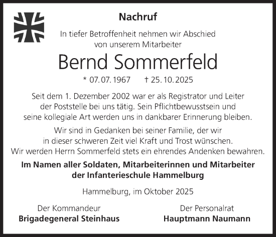 Anzeige von Bernd Sommerfeld von MGO
