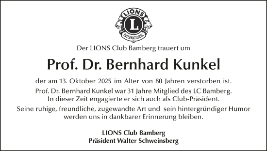 Anzeige von Bernhard Kunkel von MGO