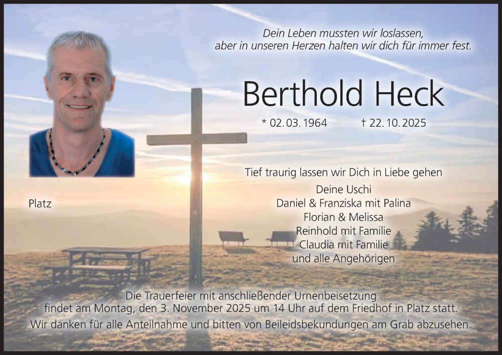  Traueranzeige für Berthold Heck vom 30.10.2025 aus MGO