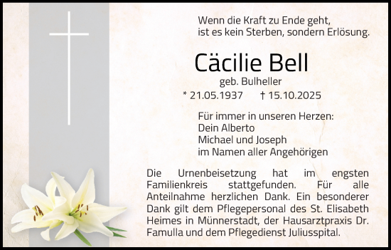 Anzeige von Cäcilie Bell von MGO