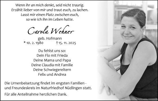 Anzeige von Carola Wehner von MGO