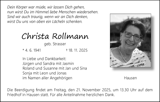 Anzeige von Christa Rollmann von MGO
