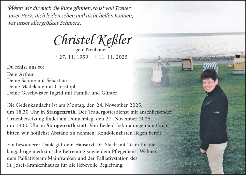  Traueranzeige für Christel Keßler vom 15.11.2025 aus MGO