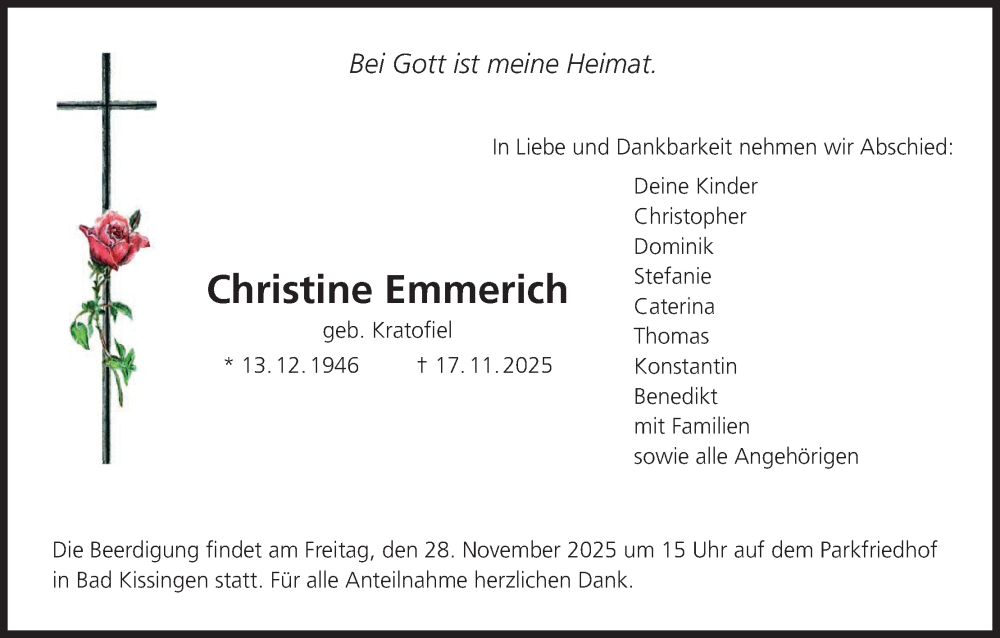  Traueranzeige für Christine Emmerich vom 22.11.2025 aus MGO
