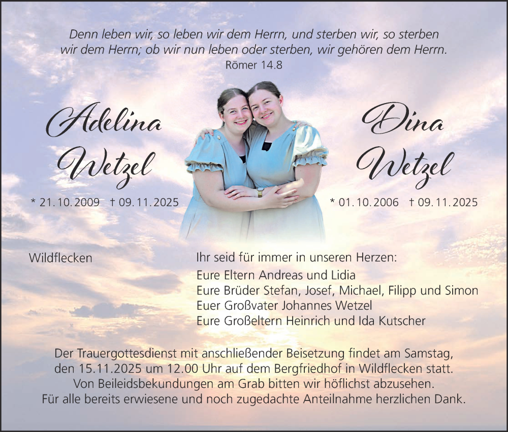  Traueranzeige für Dina Wetzel vom 13.11.2025 aus MGO