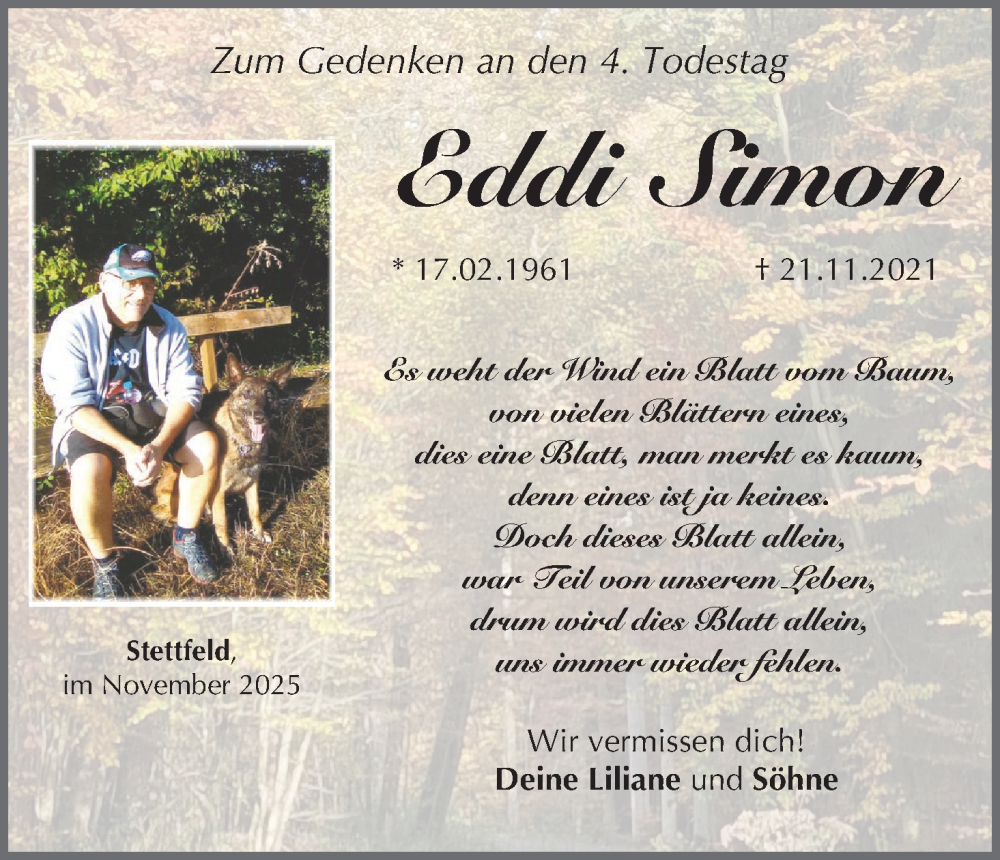  Traueranzeige für Eddi Simon vom 22.11.2025 aus MGO