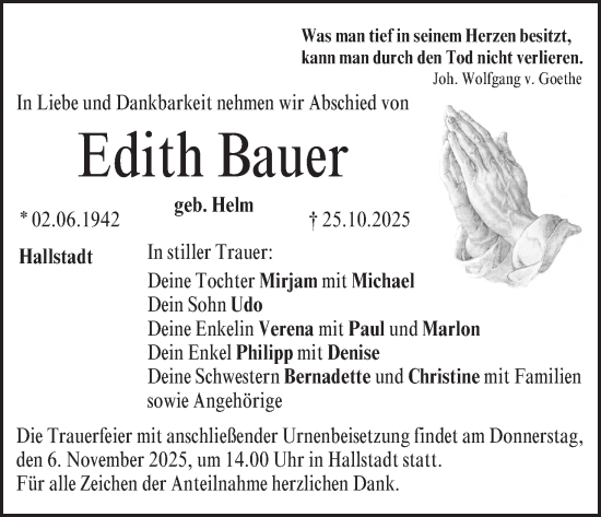Anzeige von Edith Bauer von MGO