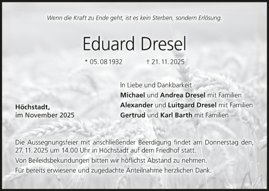 Anzeige von Eduard Dresel von MGO
