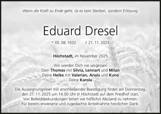 Anzeige von Eduard Dresel von MGO