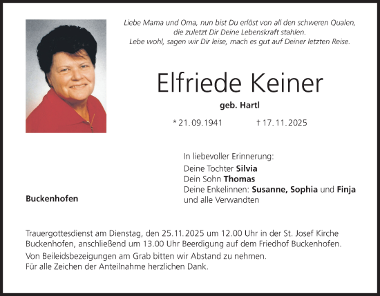 Anzeige von Elfriede Keiner von MGO