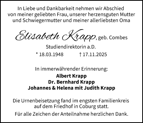 Anzeige von Elisabeth Krapp von MGO