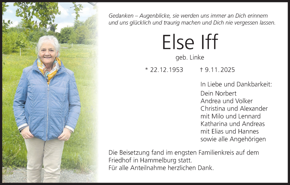 Traueranzeige für Else Iff vom 22.11.2025 aus MGO
