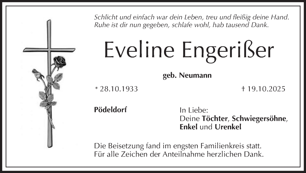  Traueranzeige für Eveline Engerißer vom 08.11.2025 aus MGO