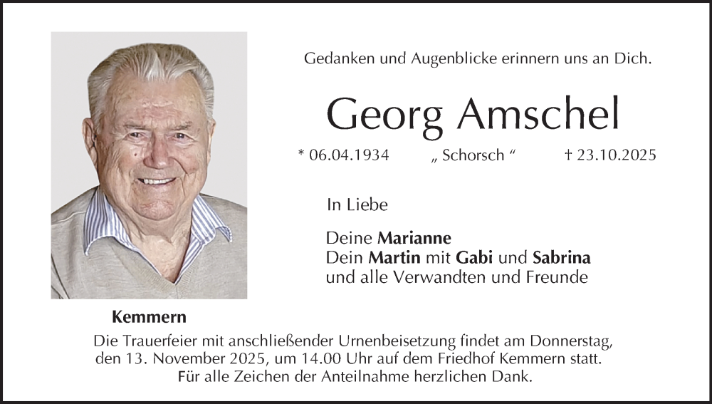  Traueranzeige für Georg Amschel vom 08.11.2025 aus MGO