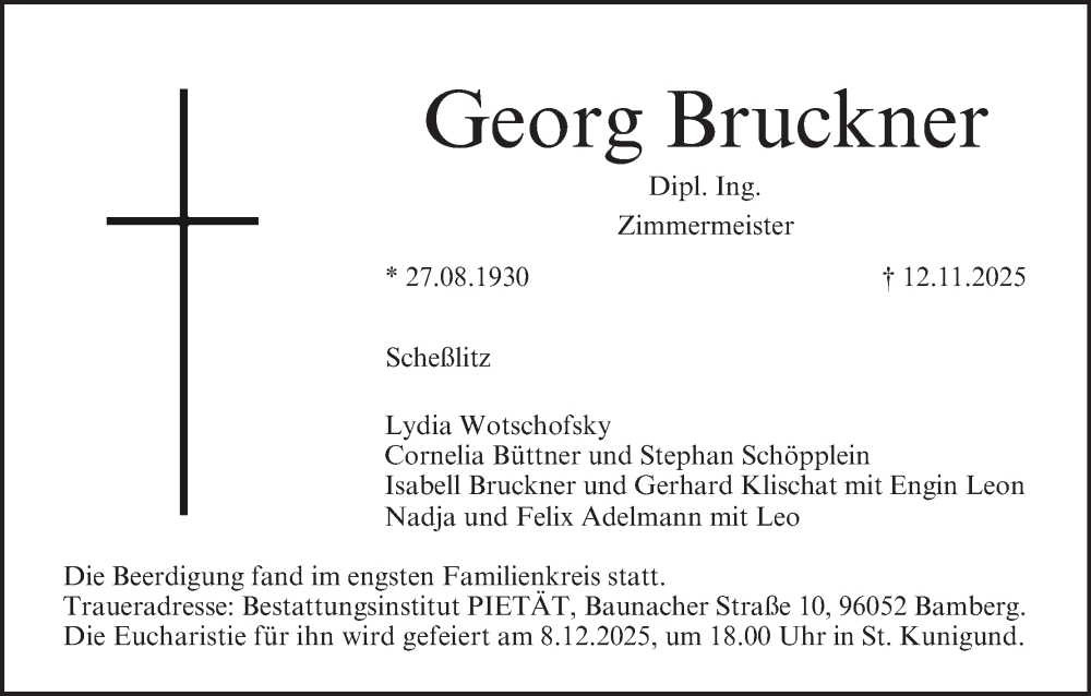  Traueranzeige für Georg Bruckner vom 29.11.2025 aus MGO
