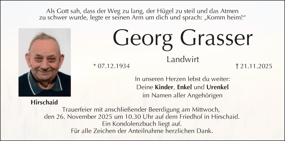  Traueranzeige für Georg Grasser vom 25.11.2025 aus MGO