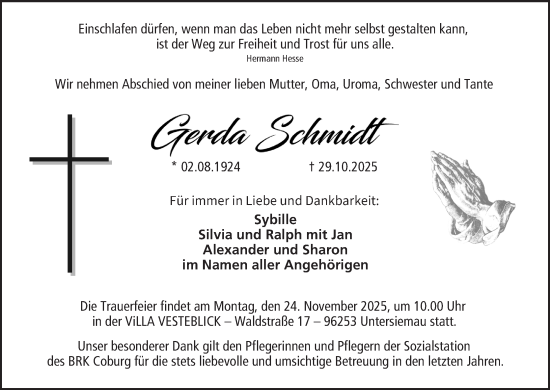 Anzeige von Gerda Schmidt von MGO