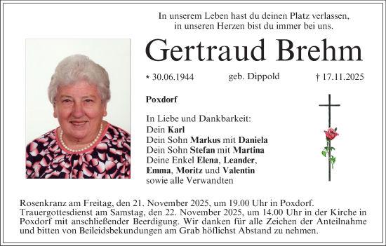 Anzeige von Gertraud Brehm von MGO