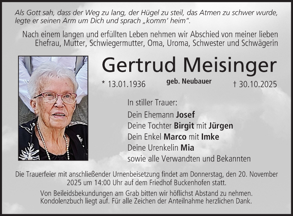  Traueranzeige für Gertrud Meisinger vom 15.11.2025 aus MGO