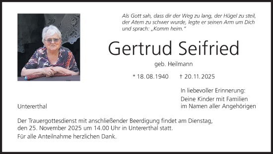 Anzeige von Gertrud Seifried von MGO