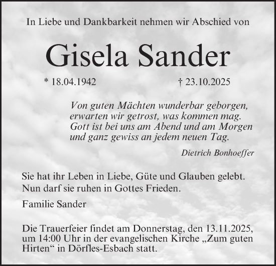 Anzeige von Gisela Sander von MGO