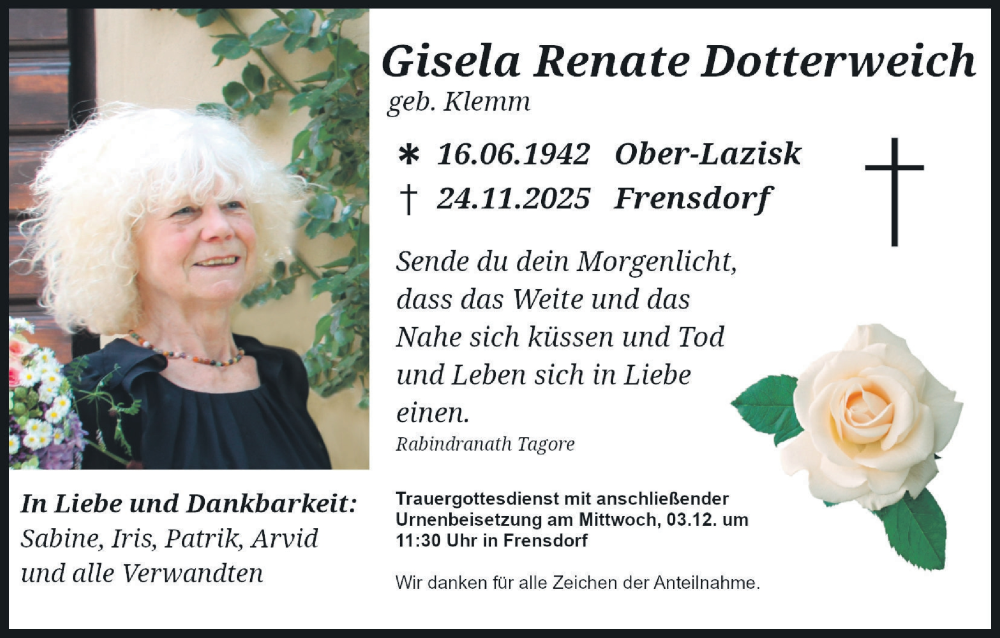  Traueranzeige für Gisela Renate Dotterweich vom 29.11.2025 aus MGO