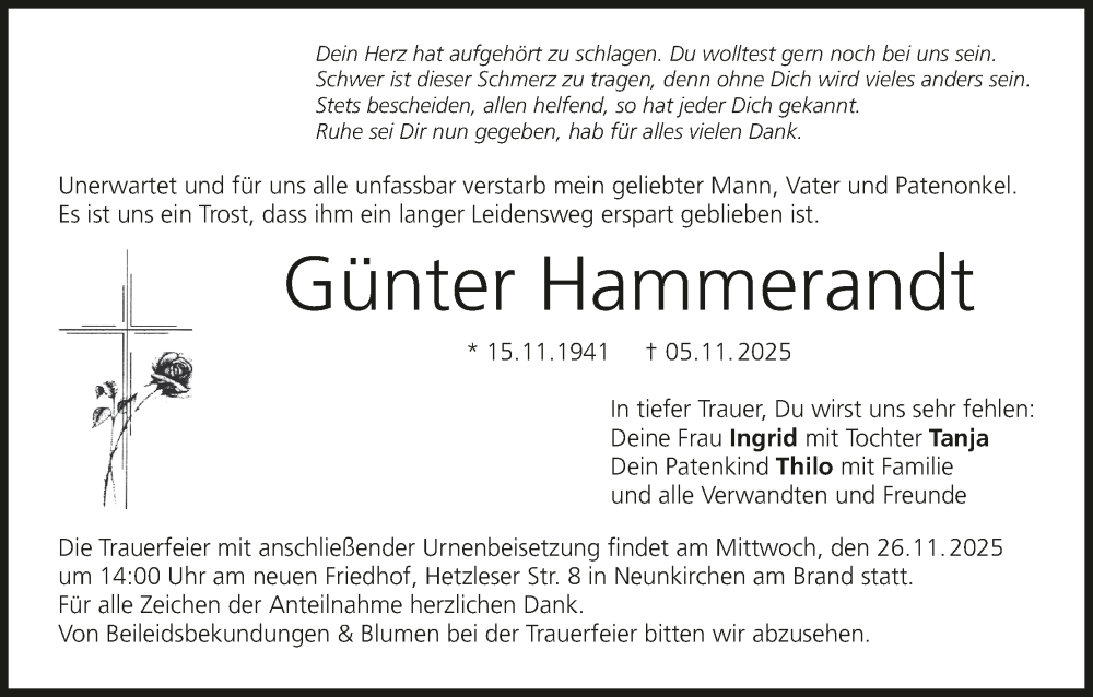  Traueranzeige für Günter Hammerandt vom 22.11.2025 aus MGO