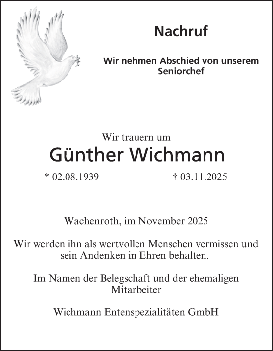 Anzeige von Günther Wichmann von MGO