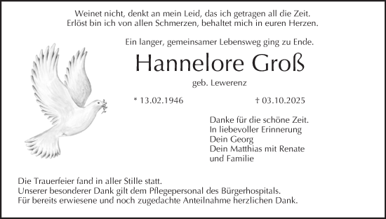 Anzeige von Hannelore Groß von MGO