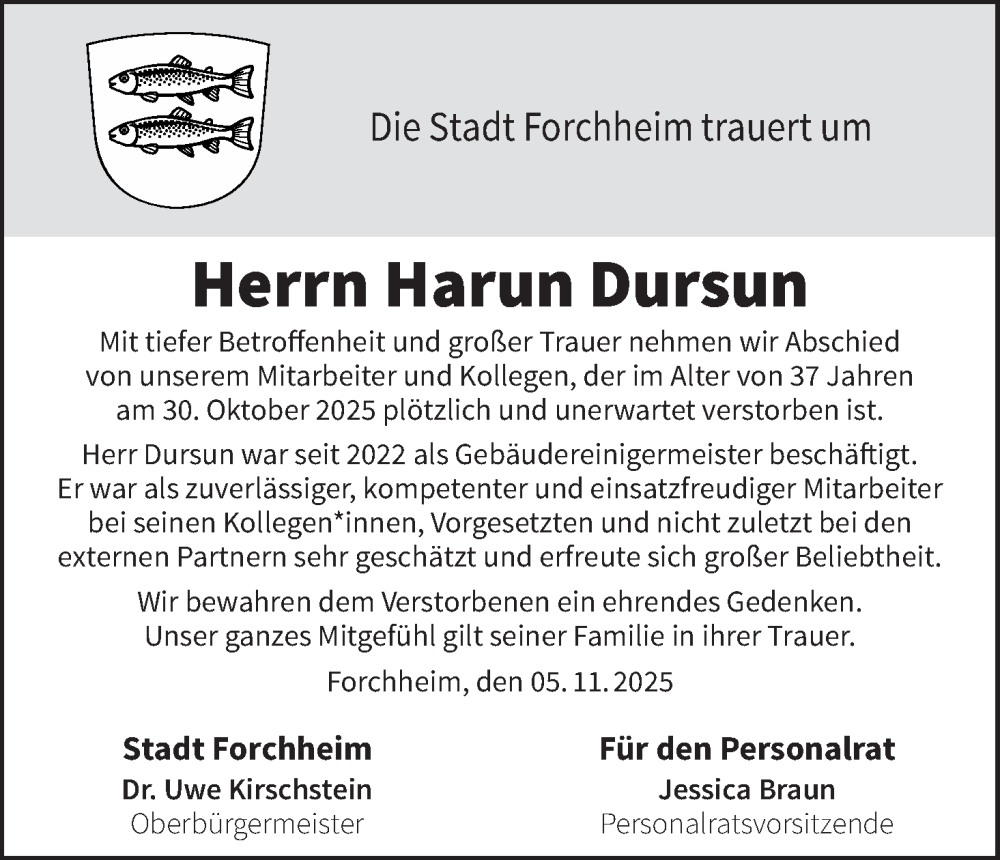  Traueranzeige für Harun Dursun vom 05.11.2025 aus MGO