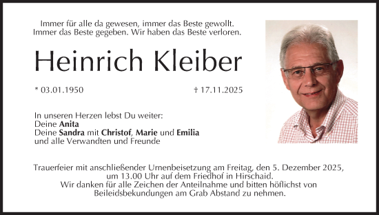 Anzeige von Heinrich Kleiber von MGO