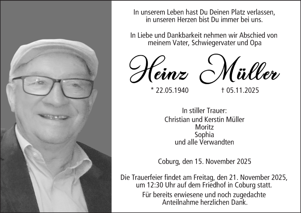  Traueranzeige für Heinz Müller vom 15.11.2025 aus MGO