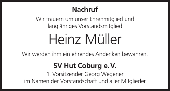 Anzeige von Heinz Müller von MGO