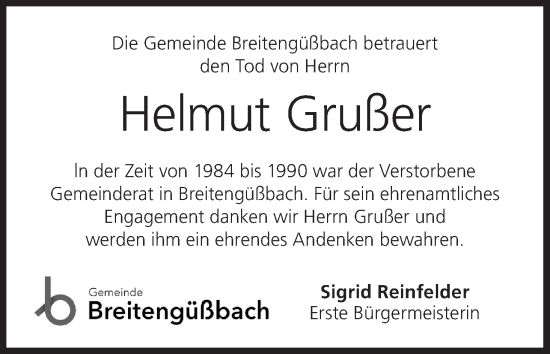 Anzeige von Helmut Grußer von MGO