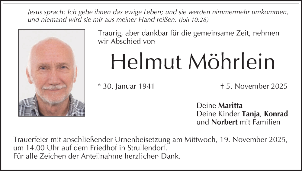  Traueranzeige für Helmut Möhrlein vom 15.11.2025 aus MGO
