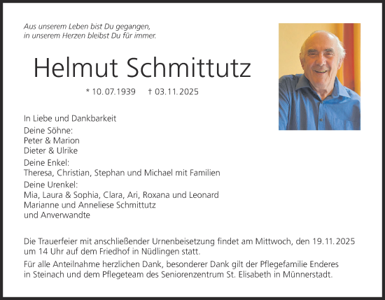 Anzeige von Helmut Schmittutz von MGO