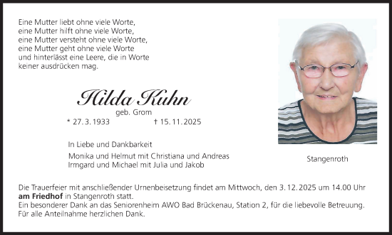 Anzeige von Hilda Kuhn von MGO