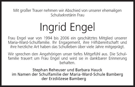 Anzeige von Ingrid Engel von MGO