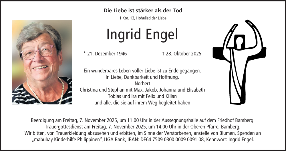  Traueranzeige für Ingrid Engel vom 31.10.2025 aus MGO