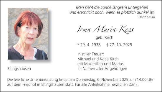 Anzeige von Irma Maria Kess von MGO