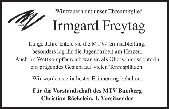 Anzeige von Irmgard Freytag von MGO