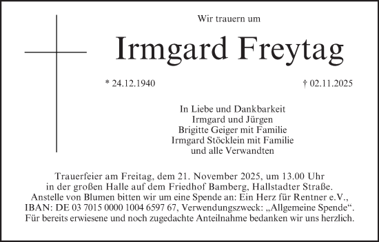 Anzeige von Irmgard Freytag von MGO