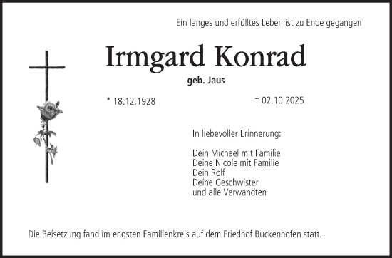 Anzeige von Irmgard Konrad von MGO